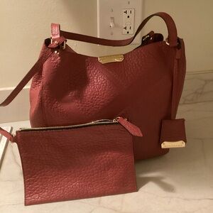 Burberry Red Leather Canterbury Shoulder Bag Set